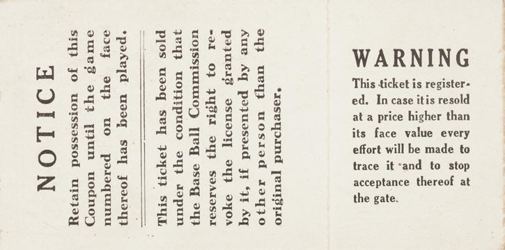 1921 World Series Polo Grounds Ticket Stub Back